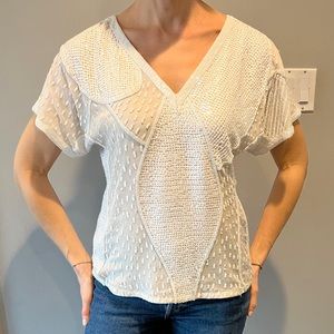 Beyond Vintage white sequin beaded v-neck top in great condition.